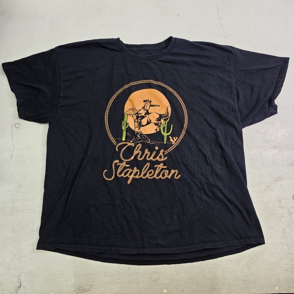 Chris Stapleton Black Graphic Print T-Shirt Country Cowboy Sunset Men's Sz 3XL